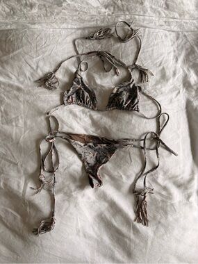 acacia swimwear Taupe and Blush Floral Tie-Side Bikini